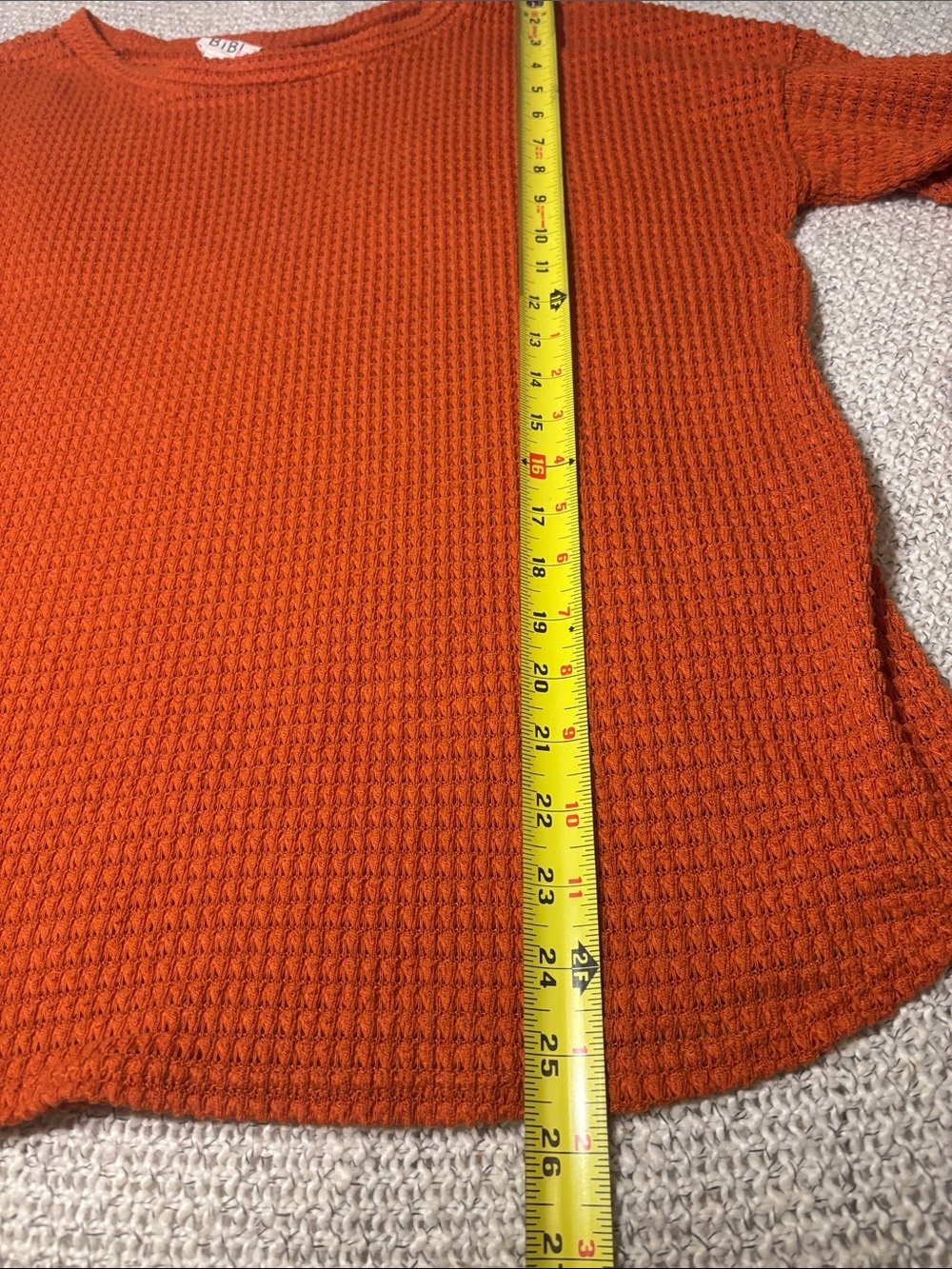 BiBi Textured Waffle-Knit Long Sleeve Top in Rust Orange - Picture 5 of 7